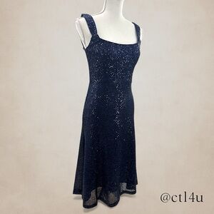 NWT Navy Blue Sequin Midi Glam Homecoming Cocktail Holiday Party Dress Size 6